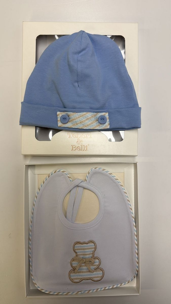 Coordinato cappellino e bavetta blu