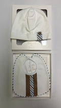 Coordinato cappello e bavetta bianco e marrone