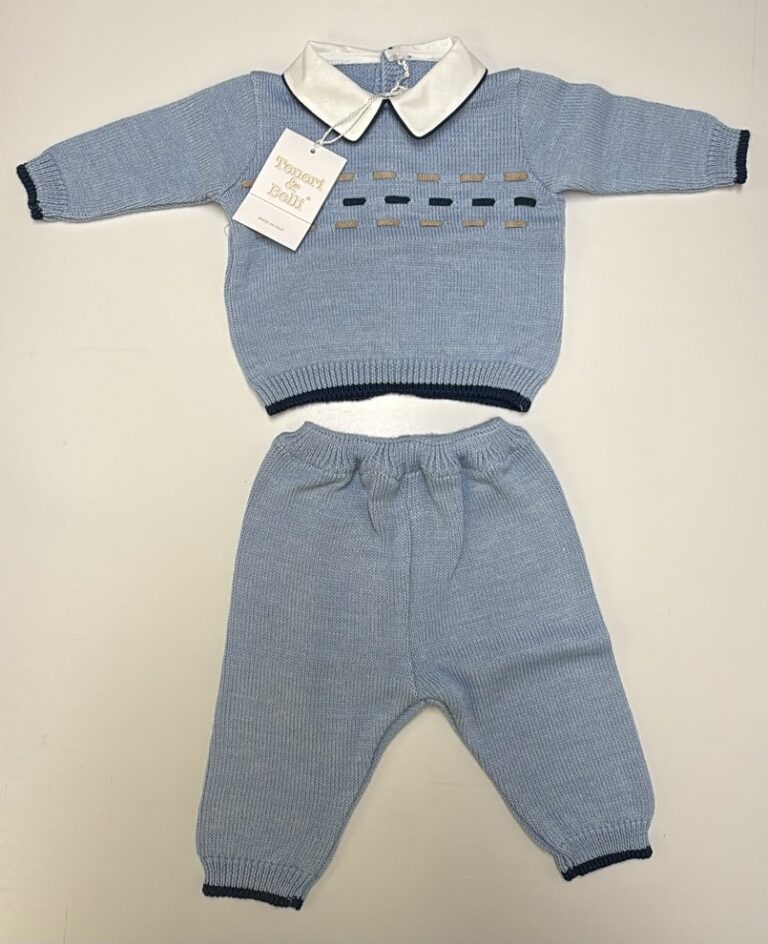 Completino neonato azzurro con collo bianco