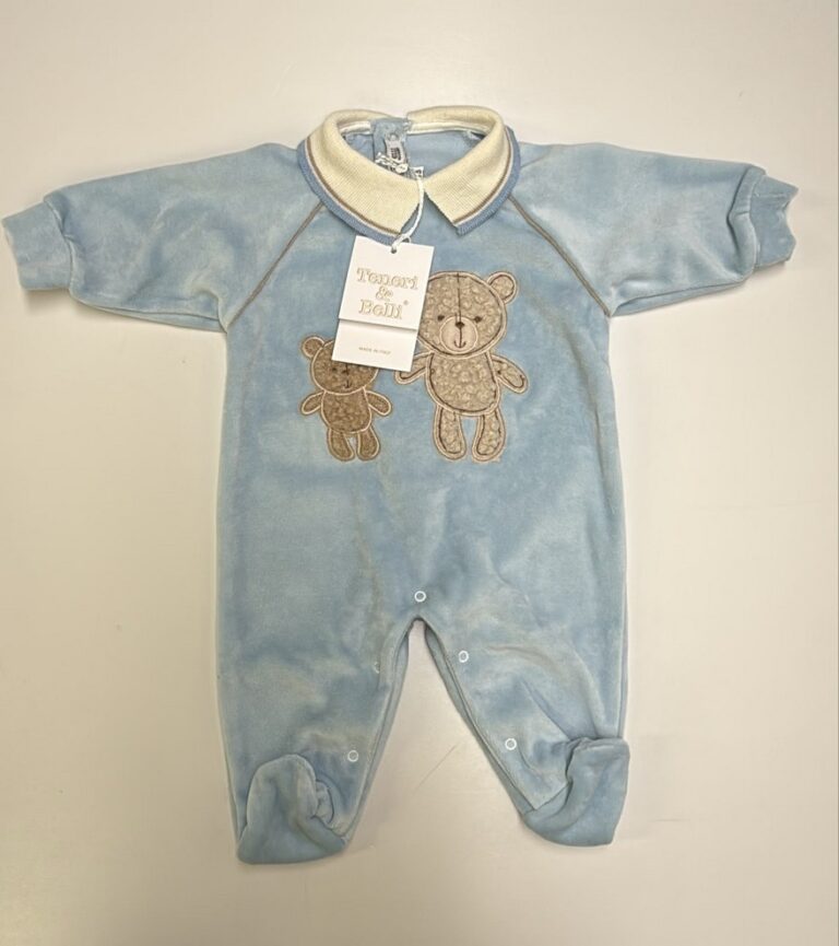 Tutina in ciniglia azzurra con orsetti