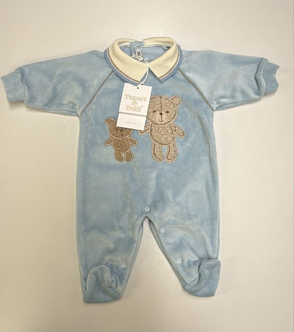 Tutina in ciniglia azzurra con orsetti