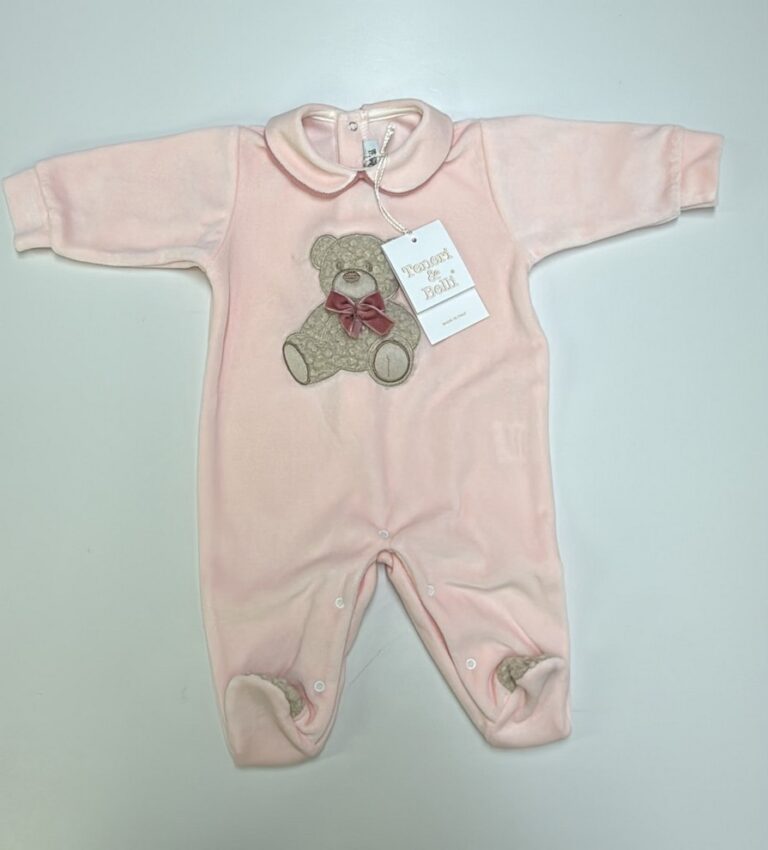 Tutina in ciniglia rosa con orsetto