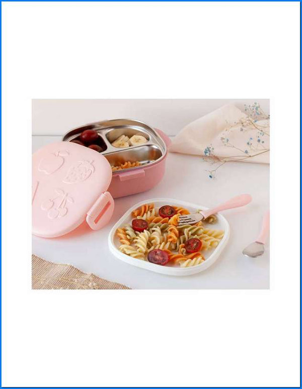 Scatola pranzo quadrato acciaio inossidabile rosa Kiokids