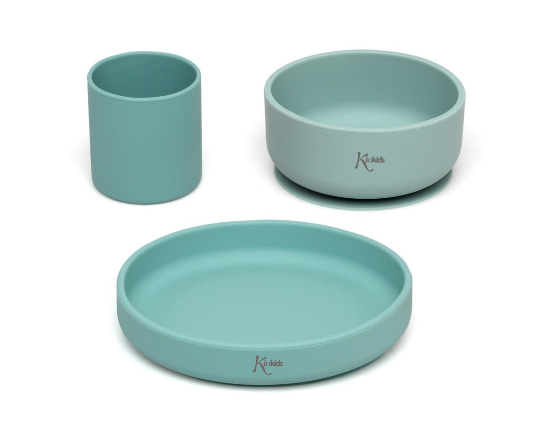 Set piatti 3 pezzi in silicone verde Kiokids
