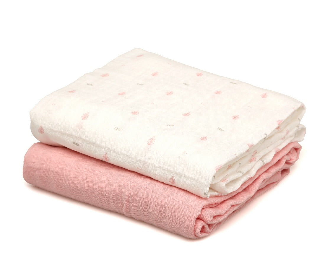 Set 2 mussoline bianche e rosa Kiokids