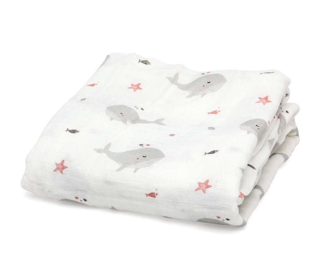 Mussola con stampa balene Kiokids