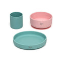 Set piatti 3 pezzi in silicone verde e rosa Kiokids