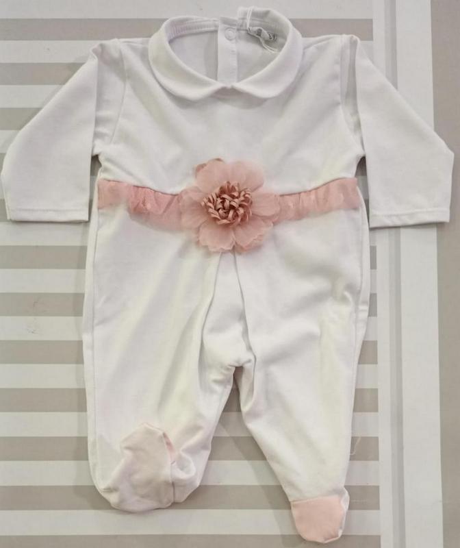 Tutina bianca con fiore rosa