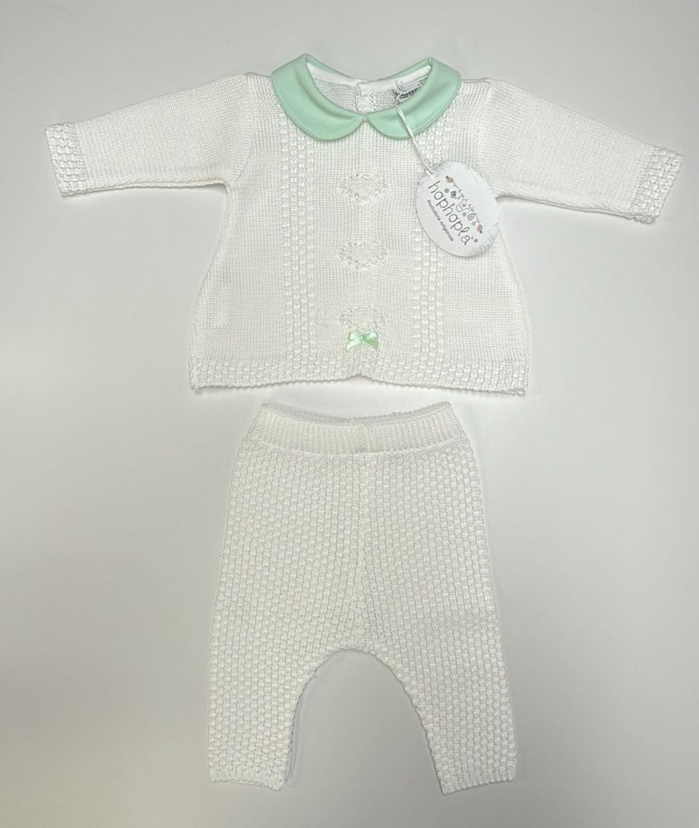 Completo 2 pz bianco con collo verde