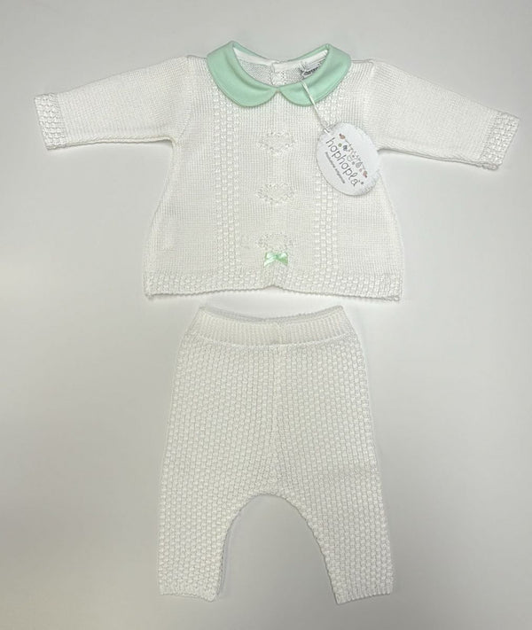 Completo 2 pz bianco con collo verde