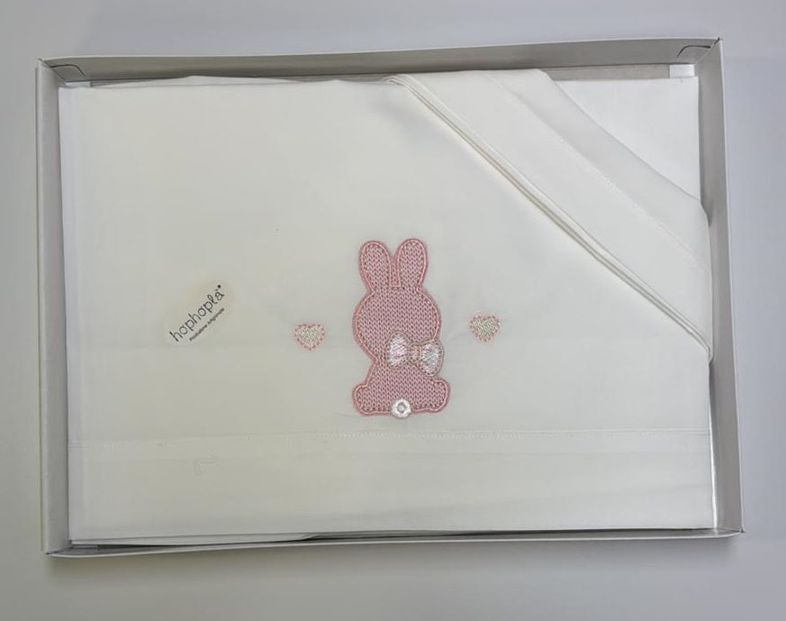Lenzuolino bianco con coniglietto rosa