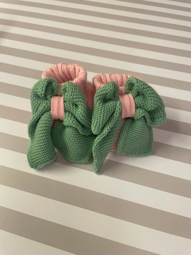 Babbucce rosa con fiocco verde