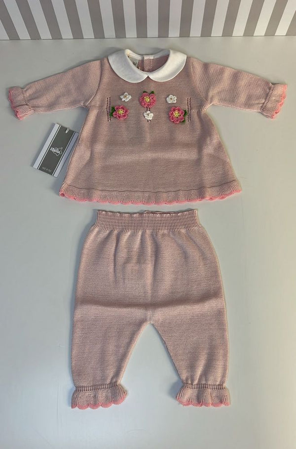 Completo 2 pz con fiori e ricami