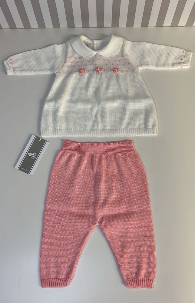 Completo 2 pz maglia bianca pantalone rosa