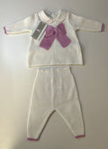 Completo 2 pz bianco con fiocco magenta