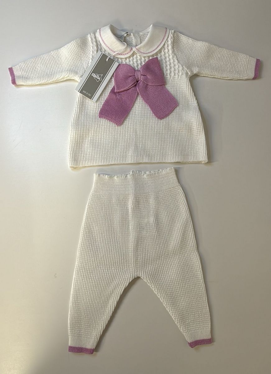 Completo 2 pz bianco con fiocco magenta