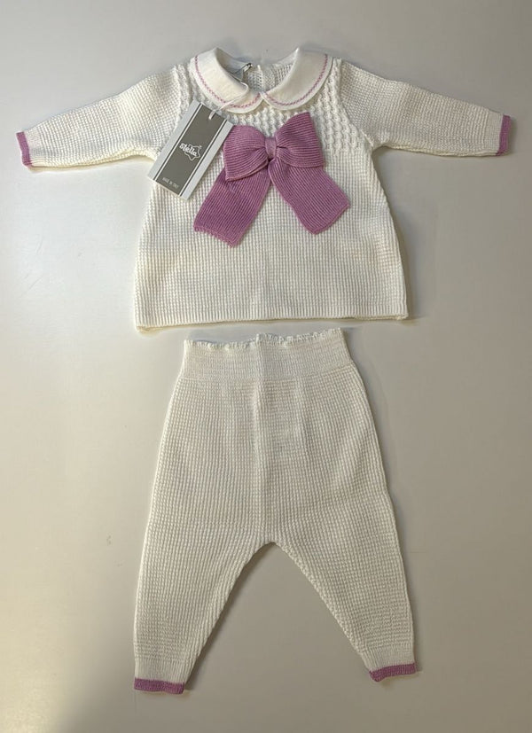 Completo 2 pz bianco con fiocco magenta