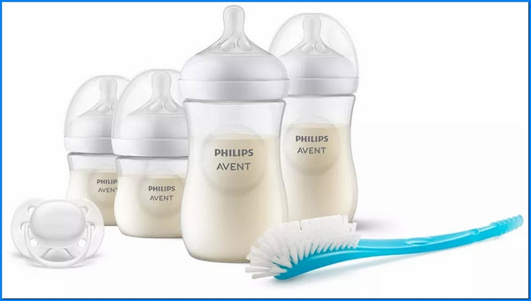 Set confezione regalo per neonati 0 mesi+ biberon 2x125 ml + 1 mese + biberon 2x260 ml + Ultrasoft ciuccio + spazzola per pulire