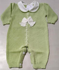 Tutina in filato verde con fiocco bianco