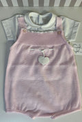 Salopette corta 2 pz rosa cuore pendente