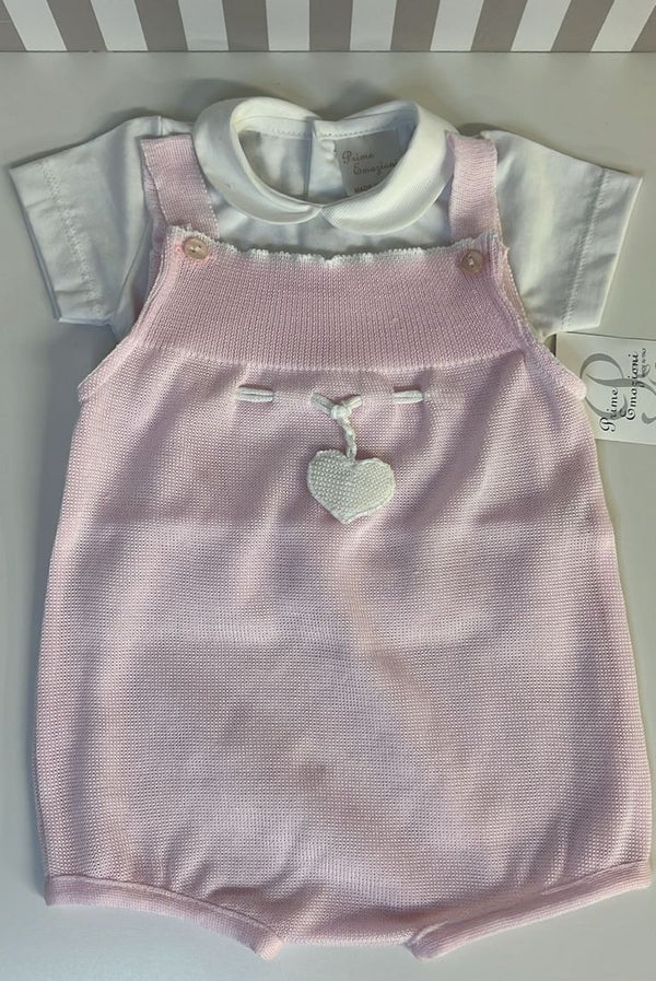 Salopette corta 2 pz rosa cuore pendente