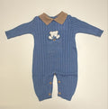 Tutina blu con colletto marrone