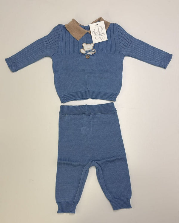 Completo 2pz blu colletto marrone