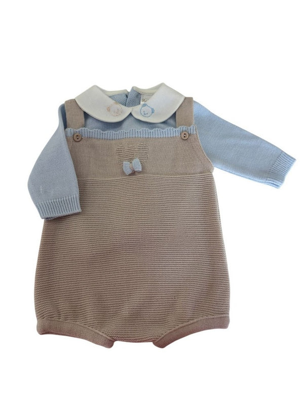 Pagliaccetto con salopette tortora e t shirt azzurra