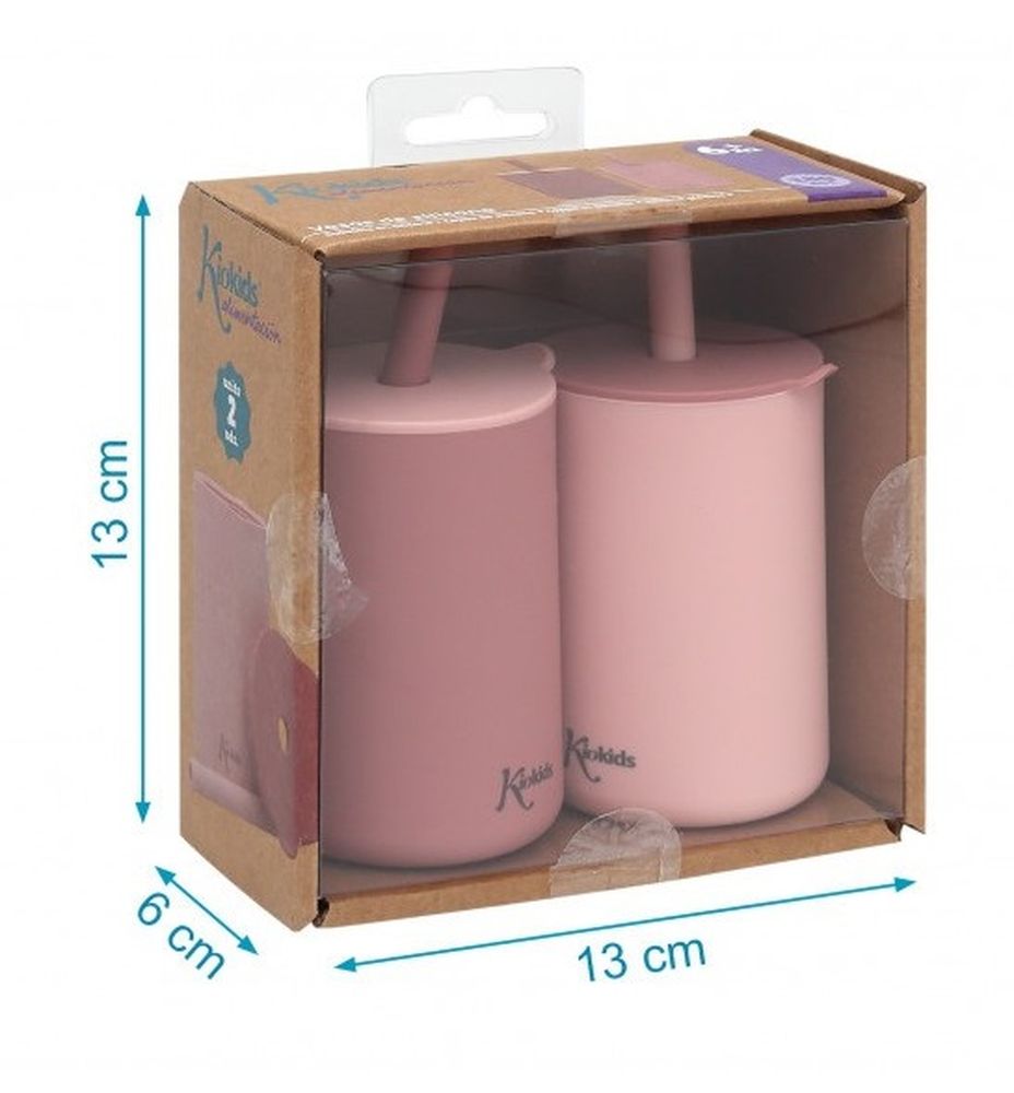 Bicchiere 180ml silicone rosa 2 pezzi KioKids