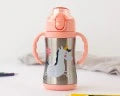 Bottiglia in acciaio inox manici rosa stampa unicorno Kiokids