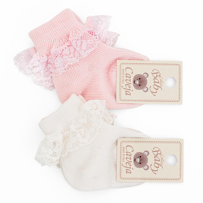 Calzino neonata caldo cotone con pizzo 6 pezzi(DISPONIBILE SOLO NEL COLOR CREMA)