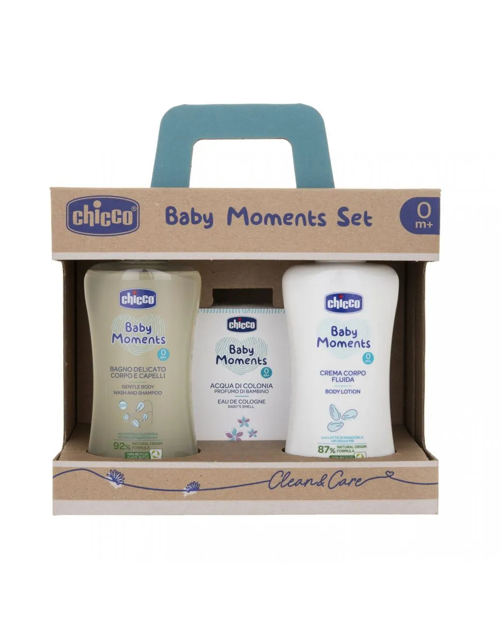 Baby moments set 3 bagno corpo/capelli, crema corpo e colonia chicco