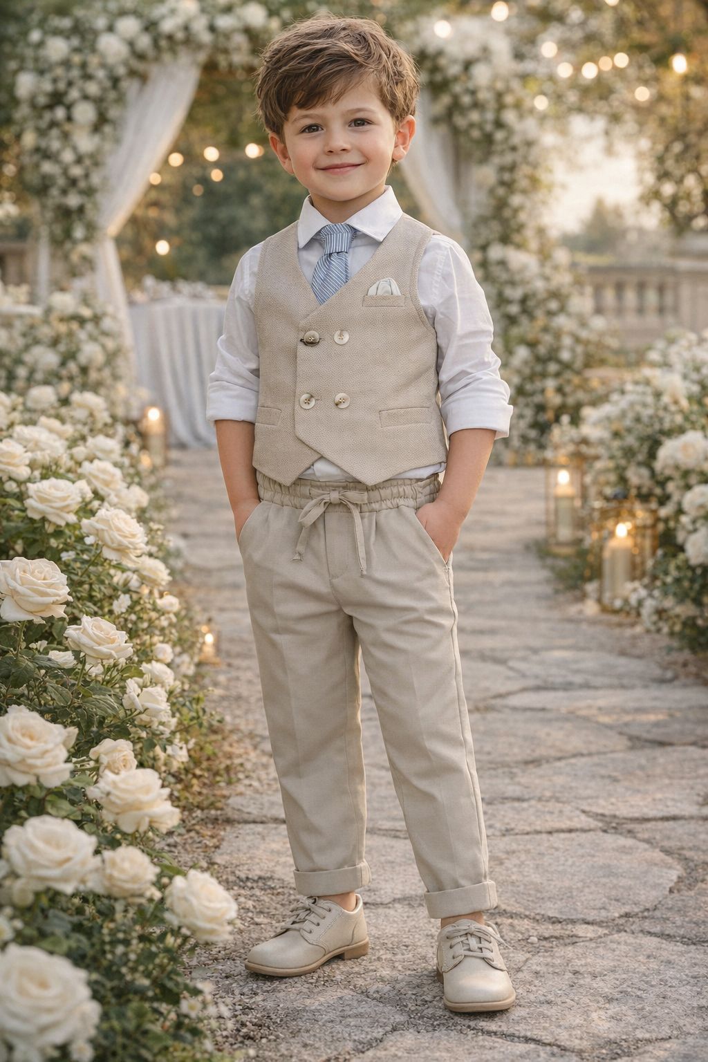 Completo da neonato completo di gilet, pantalone, camicia e cravatta