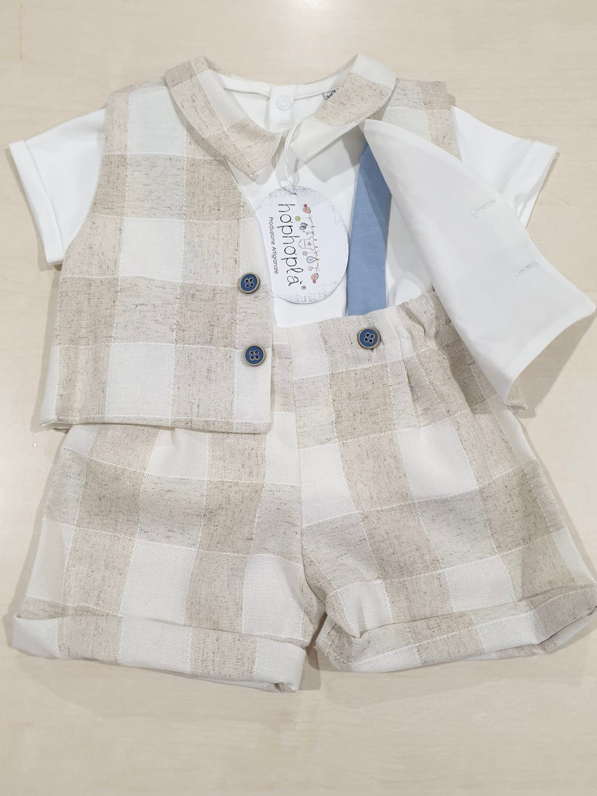 Salopette con gilet in cotone tema Lino