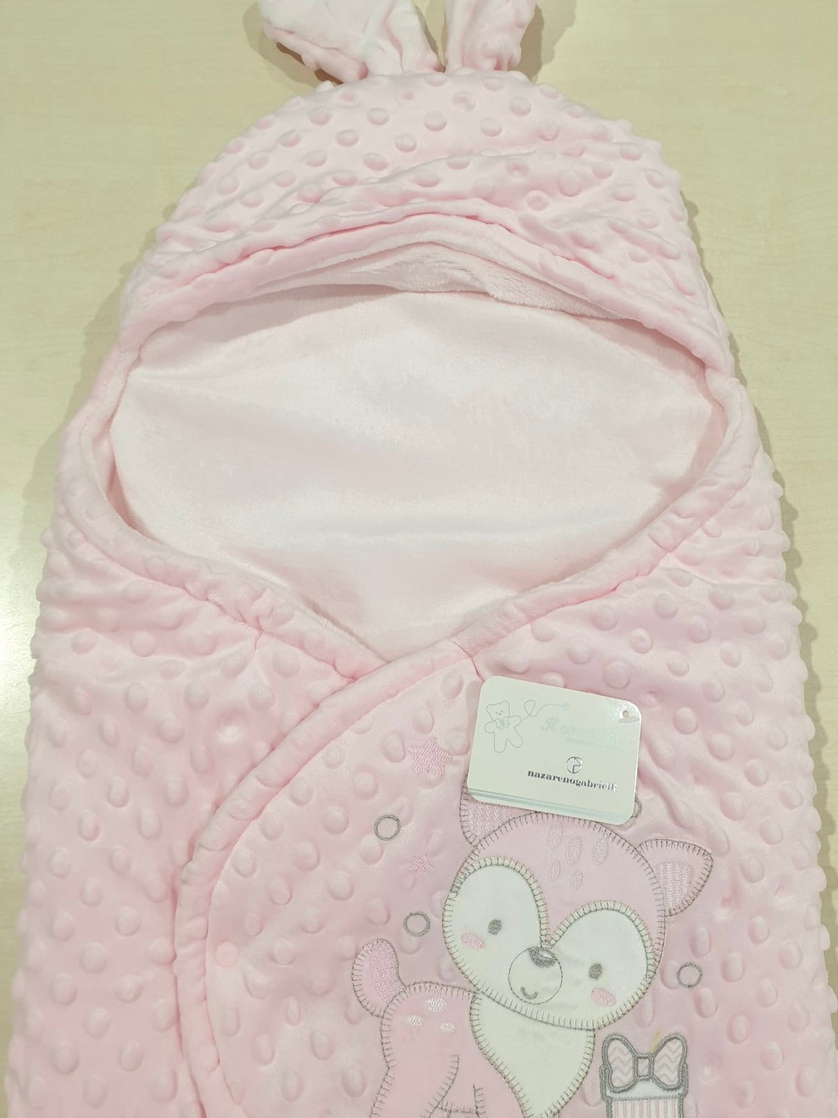 Baby sacco con orecchie in ciniglia ricamata