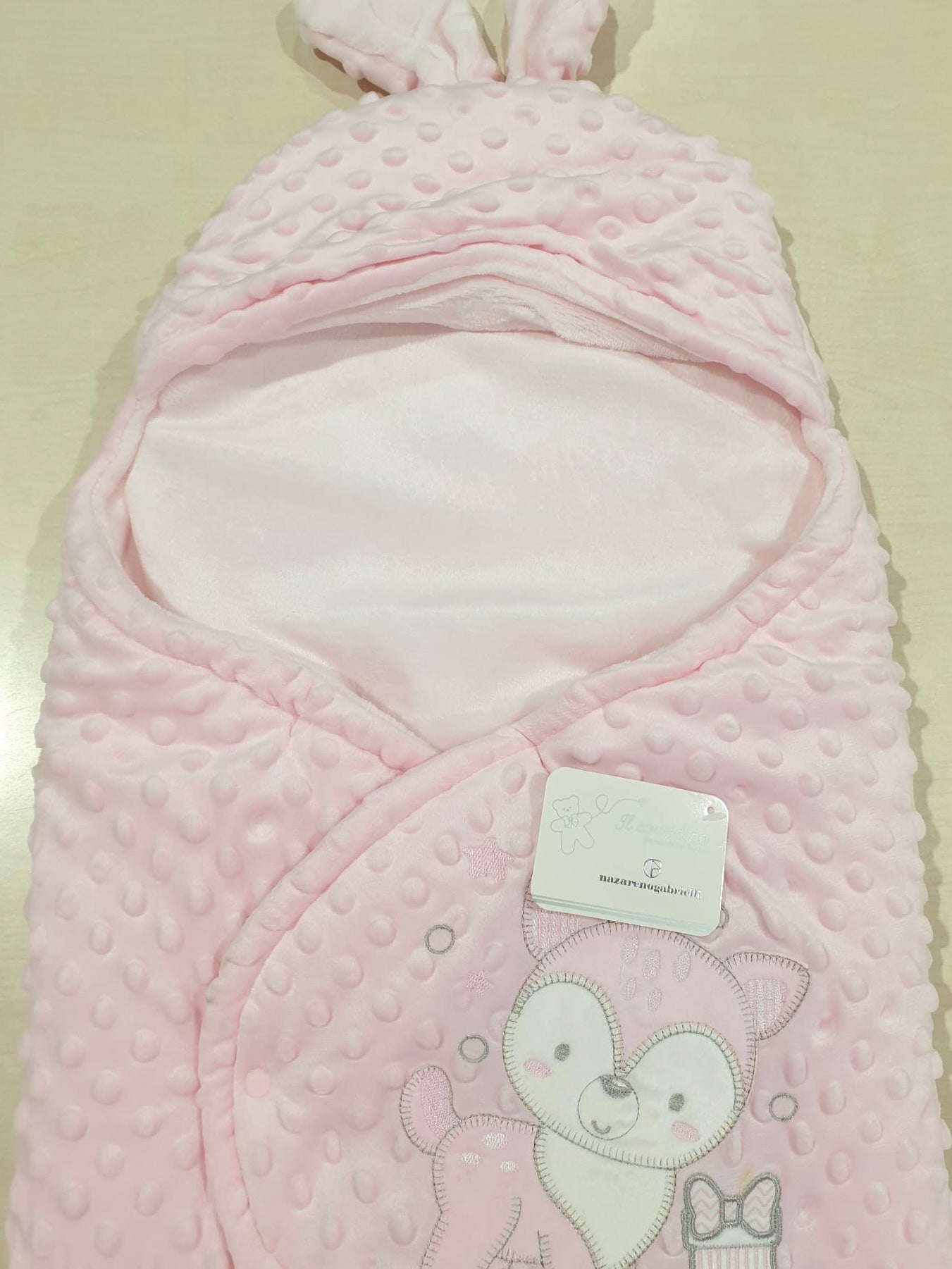 Baby sacco con orecchie in ciniglia ricamata