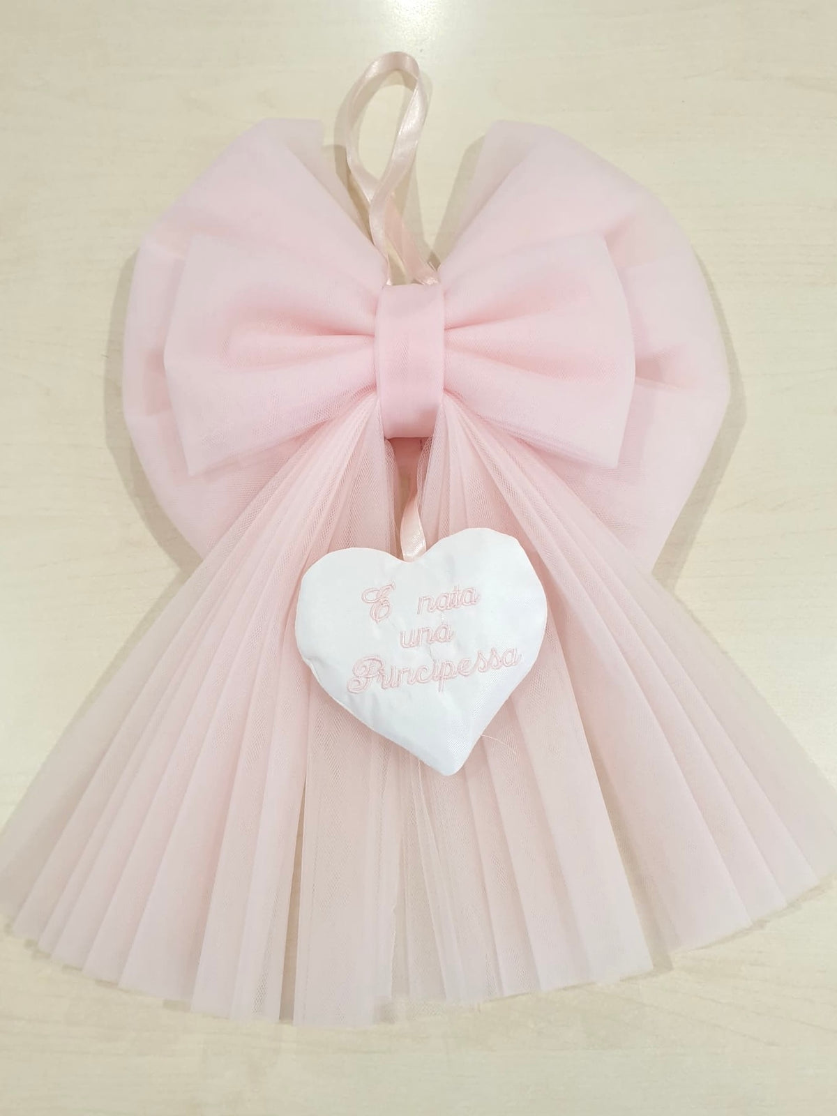 Fiocco nascita in tulle con cuore