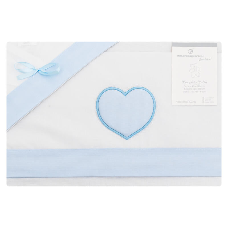 Set lenzuola culla con cuore ricamato