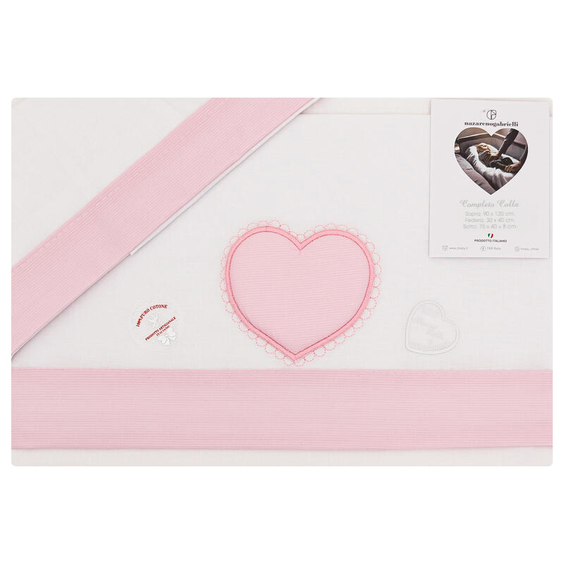Set lenzuola culla con cuore ricamato