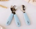 Posate in acciaio e silicone azzurro Kiokids