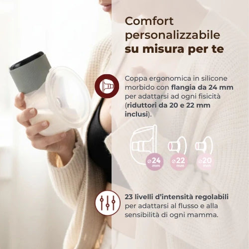 Tiralatte elettrico indossabile singolo a 3 fasi - Materno Comfort 1260W Nuvita