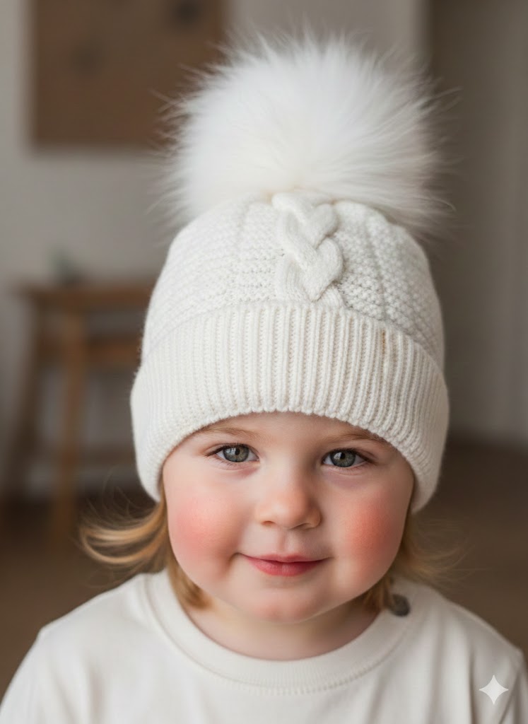 Cappellino in misto lana con ponpon