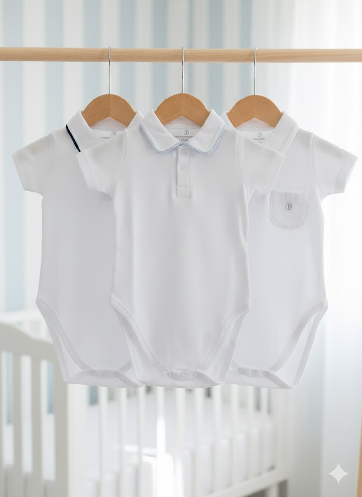 Body in cotone a manica corta con colletto polo– confezione da 3 pz