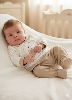 Completino due pezzi in cotone orsetto