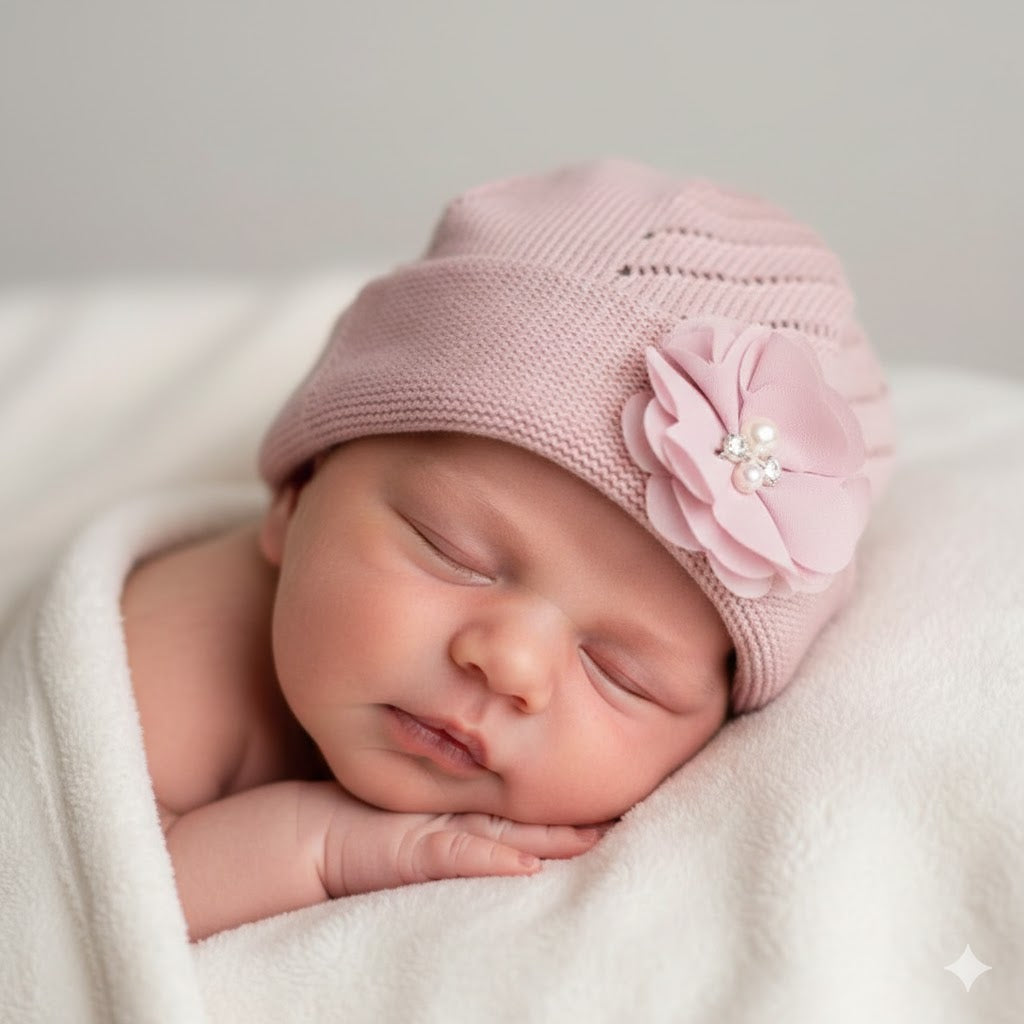 Cappellino con fiore ricamato