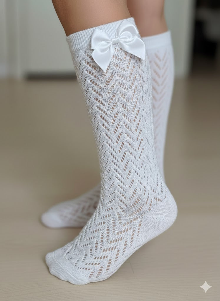 Calze lunghe in cotone lavorato fiocco  – confezione da 6 paia bianche