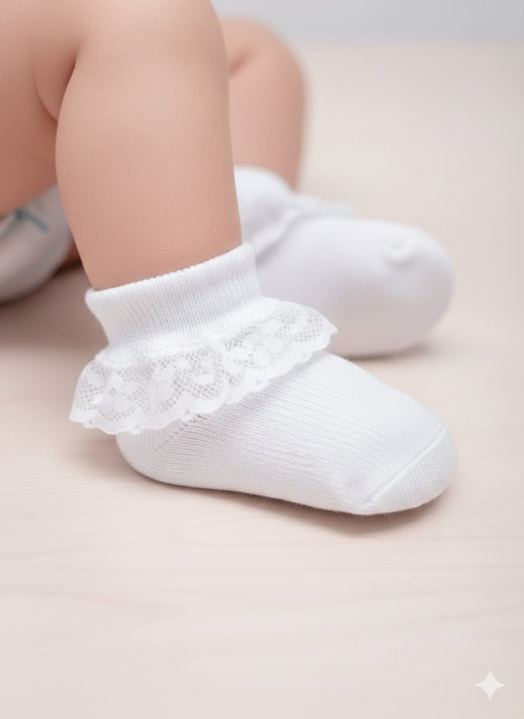 Calzini con riccetto bianchi in cotone  – confezione da 6 paia